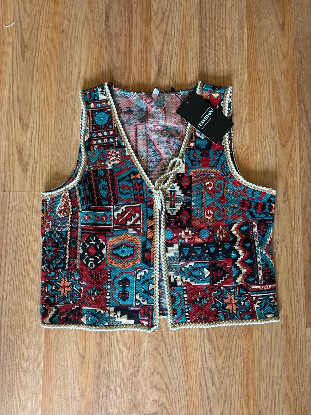 Multicolor Woven Bohemian Top with Braided Trim